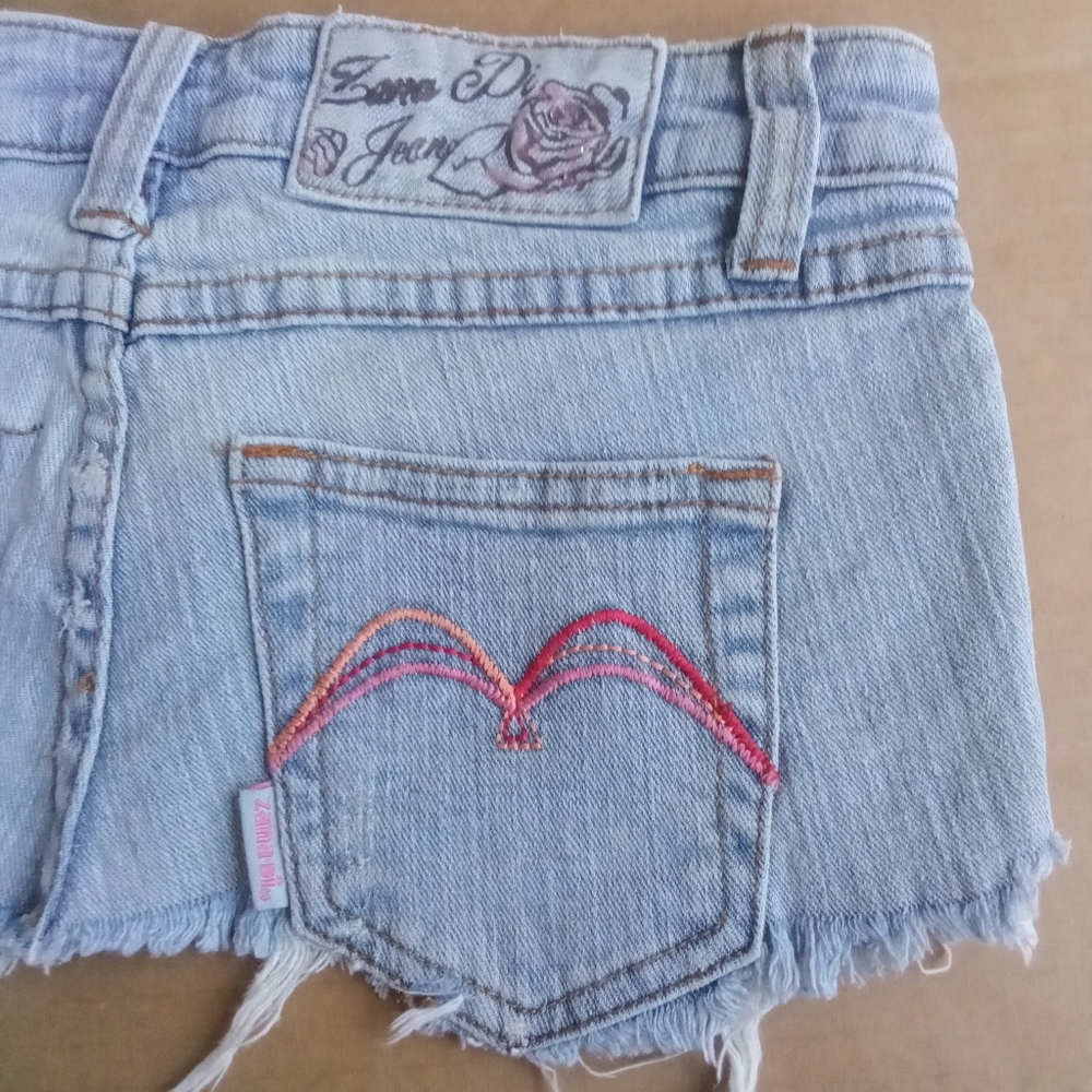 Zana Di Jeans Very Short Jean Mini Skirt Size 0 Pink Floral & Gemstone Designs - Picture 6 of 15